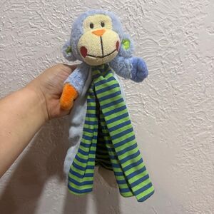Baby Essentials Monkey Plush Blue W/ Green Stripes lovey